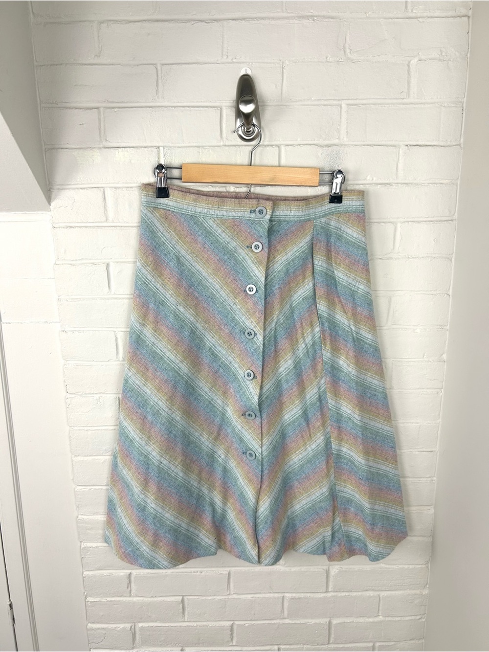 Vintage 70s Ecco Bay Striped Chevron Button Front Skirt